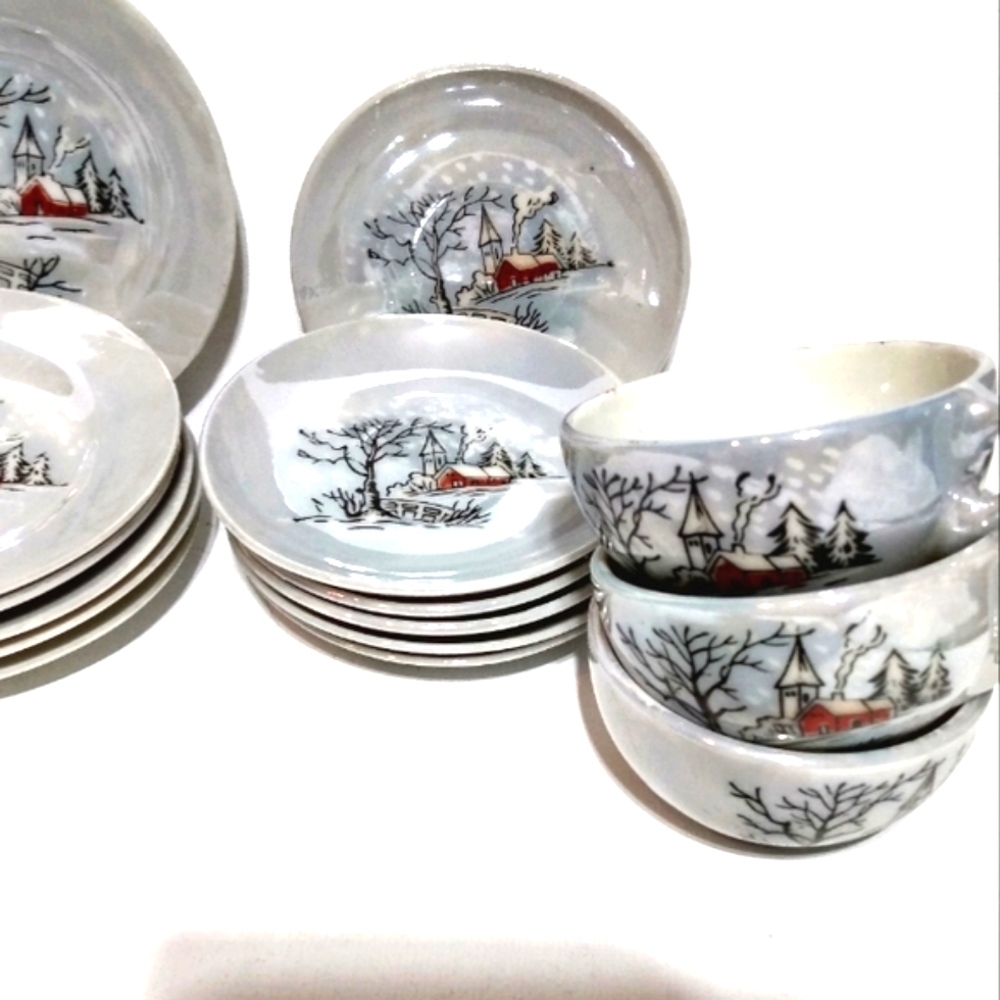 1940's 23 pcs Lusterware Iridescent Blue miniature tea set - Picture 3 of 7